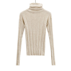 Pull en laine à col montant et manches longues, couleur unie