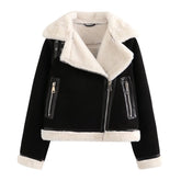 Doppelseitige, kurze, warme Jacke aus Kunstlammfell