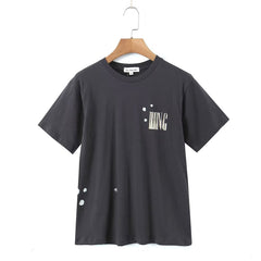 Small Round Neck Short Sleeve Solid Color Cotton Printed T Shirt All Matching Comfortable Regular Top