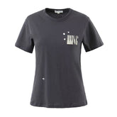 Small Round Neck Short Sleeve Solid Color Cotton Printed T Shirt All Matching Comfortable Regular Top