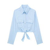 Collared Long Sleeve Short Bow Tie Striped Shirt