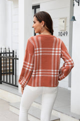 Pullover Große karierte Nähte Lässiger Pullover Rundhalspullover