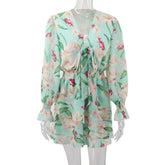 Chiffon Bell Sleeve Fresh Tight Waist Mini Romper