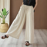 Pantalon de yoga artistique en coton et lin délavé à la pierre, pantalon décontracté à jambes larges en lin