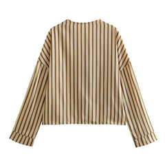 Beige Stripes Top Short Two Piece Set