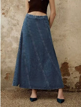Jupe en jean taille haute à fentes élégante et intellectuelle