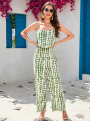 Cotton Printed High Waist Camisole Wide Leg Pants Sanya Beach Vacation Pants