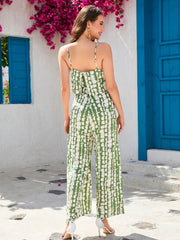 Cotton Printed High Waist Camisole Wide Leg Pants Sanya Beach Vacation Pants