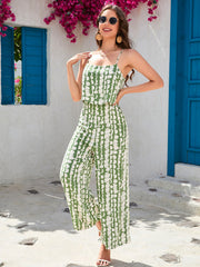 Cotton Printed High Waist Camisole Wide Leg Pants Sanya Beach Vacation Pants