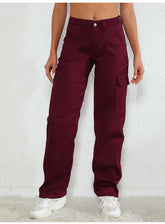 Street High Waist Jeans Hip Hop Große Lose Taschen Cargo Jeans Farbige Hosen