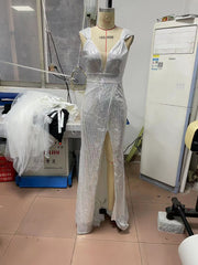 Robe portefeuille à col en V et hanches fines, robe fendue à paillettes