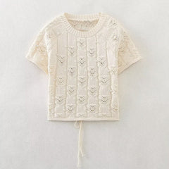 Artificial Pearl Knitted Top High Waist Skirt Set