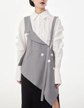 Manteau asymétrique irrégulier avec personnalité, coupe courte, haut à bretelles, gilet