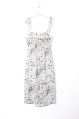 Casual Vacation Floral Printing on White Background Sleeveless Split Dress Dress