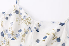 Casual Vacation Floral Printing on White Background Sleeveless Split Dress Dress