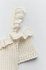 Straight Collar Exposed Shoulder Strap Knitted Sling Short Stitching Outerwear Top