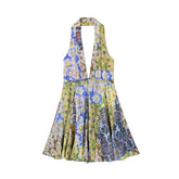 High Waist Slim Floral Mini Strap Dress