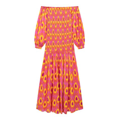 Robe à manches courtes et épaules dénudées en rayonne à fleurs