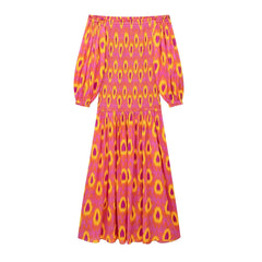 Robe à manches courtes et épaules dénudées en rayonne à fleurs