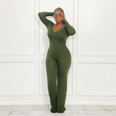 Jumpsuit Schlaghose Enger V-Ausschnitt Langarm Jumpsuit Winter
