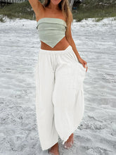 Elastischer Bund, Plissierte Hose mit hoher Taille und weitem Bein, lockere, lässige Hose aus Baumwollleinen