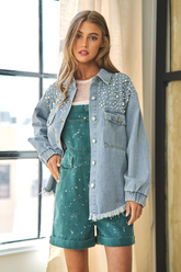 Jacke Langarm Grate Quasten Perlen Jeansjacke