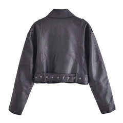 Zipper Ornament Motorcycle Leather Coat Black Leather Jacket Coat