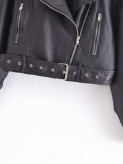 Zipper Ornament Motorcycle Leather Coat Black Leather Jacket Coat