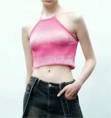 Stricktop mit französischem Tether-Ausschnitt und Farbverlauf in Rosa