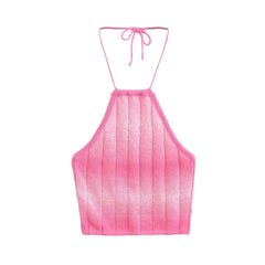 Stricktop mit französischem Tether-Ausschnitt und Farbverlauf in Rosa