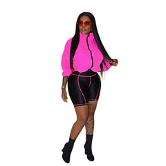 Wear Color Contrast Patchwork Long Sleeve Shorts Sports Suit