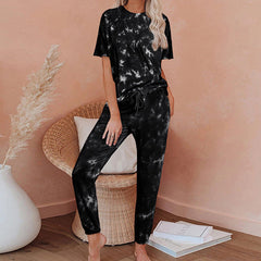 Short Sleeve Gradient Print Tie Dye Pajamas Home Wear