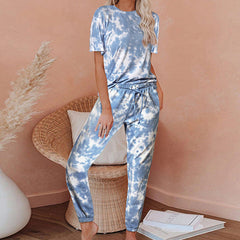 Short Sleeve Gradient Print Tie Dye Pajamas Home Wear