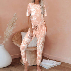 Short Sleeve Gradient Print Tie Dye Pajamas Home Wear