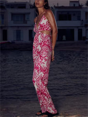 V neck Sleeveless Printing Gallus Siamese Trousers