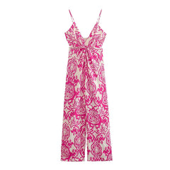 V neck Sleeveless Printing Gallus Siamese Trousers
