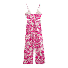 V neck Sleeveless Printing Gallus Siamese Trousers