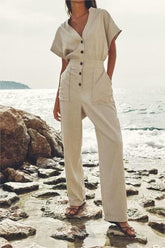 Gerader, langer Jumpsuit aus Leinenmischung