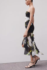 Printed Silk Net Tube Top Dress