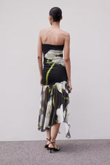 Printed Silk Net Tube Top Dress