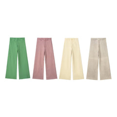 High Waist Solid Color Navy Straight Casual Denim Trousers