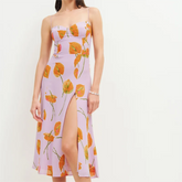 Robe caraco imprimée à fente haute et haut tube, robe midi