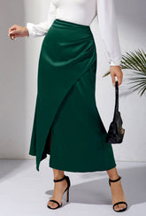 Robe plissée fendue en satin taille haute, jupe unie, jupe queue de poisson zippée