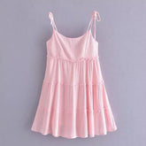Layered Stitching Pink Strap Dress Loose Short