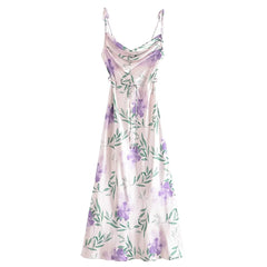 Robe à bretelles en satin imprimé Robe dos nu à lacets