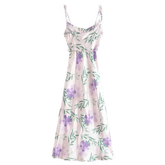 Robe à bretelles en satin imprimé Robe dos nu à lacets