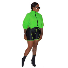 Wear Color Contrast Patchwork Long Sleeve Shorts Sports Suit