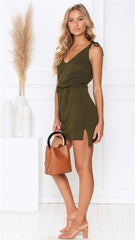 Casual V-neck Lace-up Irregular Asymmetric Dress
