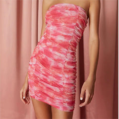 Robe courte à haut tube extensible et plissée imprimée