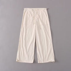 Wide Leg Pants Loose Straight Thin High Waist Work Drawstring Casual Trousers